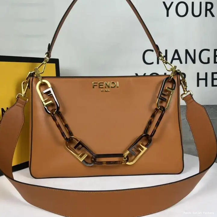 Affordable HOT Fendi In Zip O'Lock Bag Brown Calf Leather Shoulder 0526